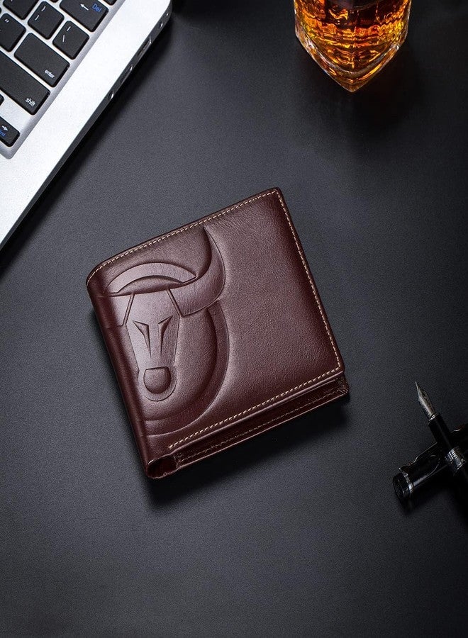 كونتاكتس محفظة رجالية رفيعة من الجلد الطبيعي، مزودة بتقنية حجب الترددات اللاسلكية، محفظة بسيطة للرجال، حامل بطاقات ائتمان ثنائي الطي - بني... - Image 2